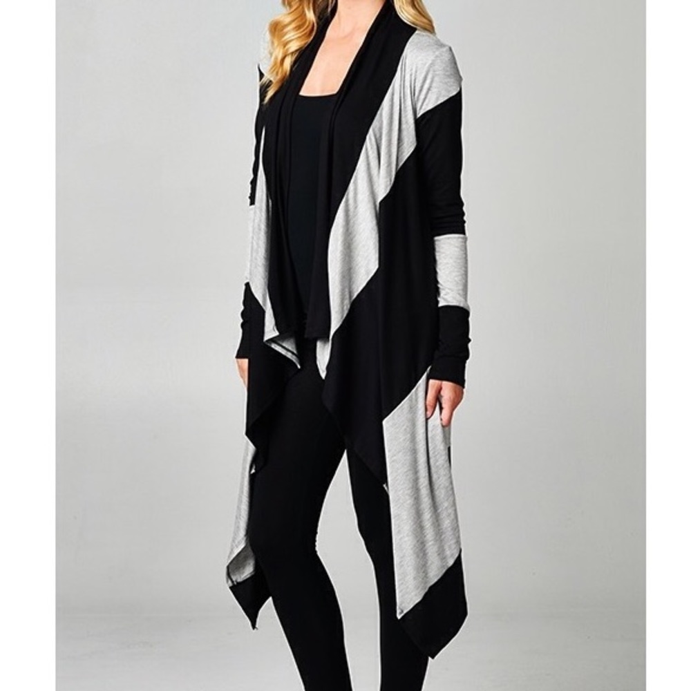 Black and Heather Grey Striped Cardigan